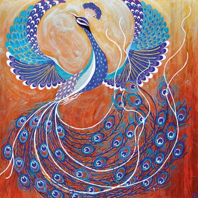 Flying Peacock by Berit Bredahl Nielsen framed wall art