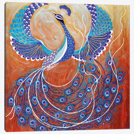 Flying Peacock Canvas Print #BNI32} by Berit Bredahl Nielsen Canvas Wall Art
