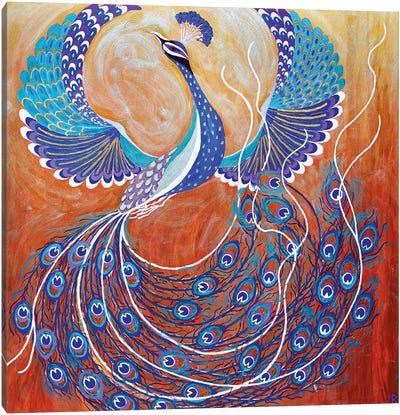 Flying Peacock Canvas Art Print - Berit Bredahl Nielsen