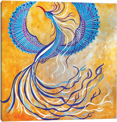 Blue Phoenix Canvas Art Print - Global Folk