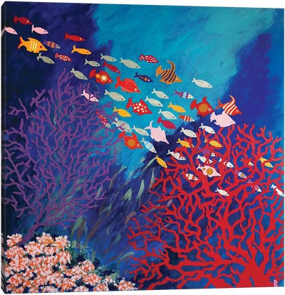 Corals And Colorful Fish Canvas Art Print - Coral Art