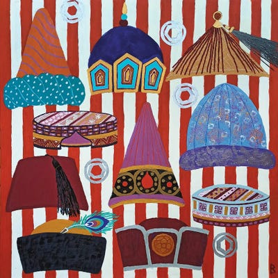 Hats From Here And There And Everywhere by Berit Bredahl Nielsen art print