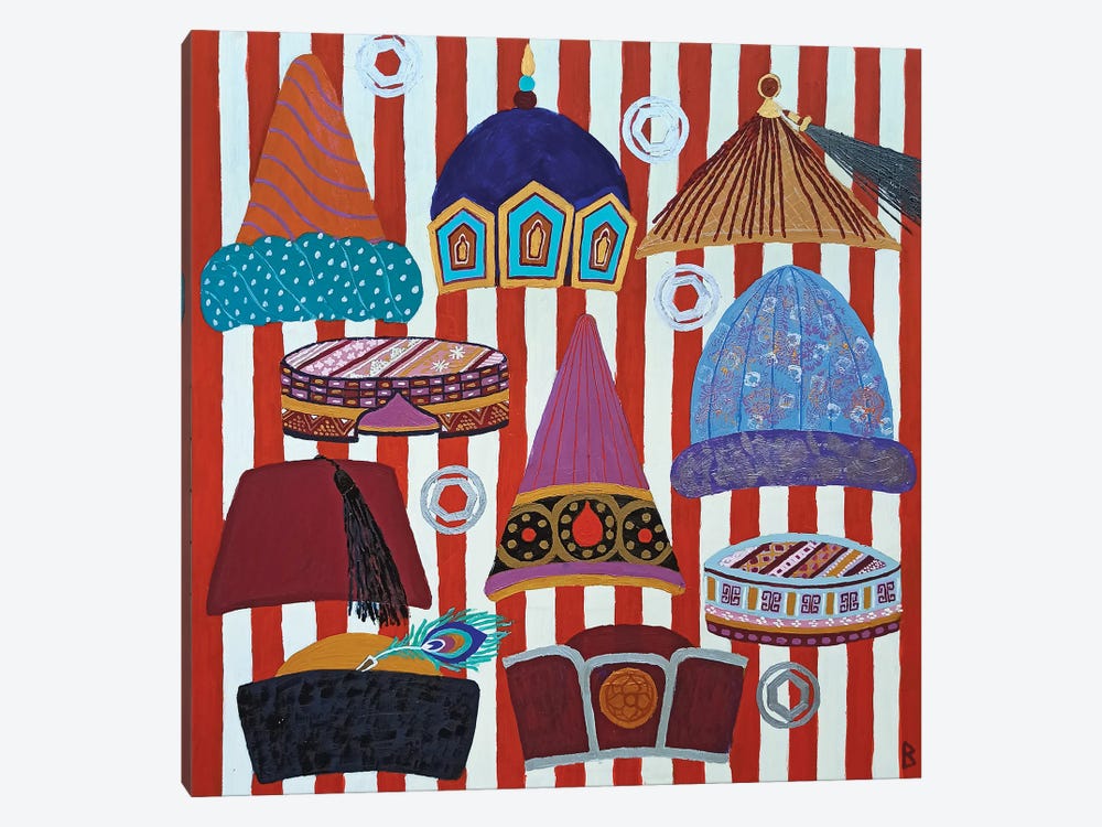 Hats From Here And There And Everywhere by Berit Bredahl Nielsen 1-piece Canvas Wall Art