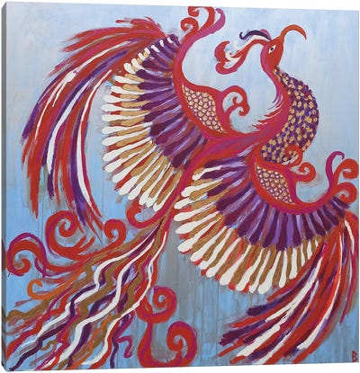 Proud Phoenix Flying Towards The Sun Canvas Art Print - Pantone 2023 Viva Magenta