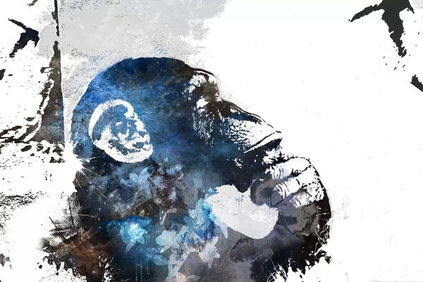 Chimpanzees: The Thinker Monkey Watercolor Silhouette by Unknown Artist