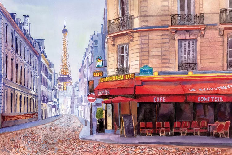 Paris Café w/Eiffel by Bannarot wall art