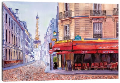 Paris Café w/Eiffel Canvas Art Print