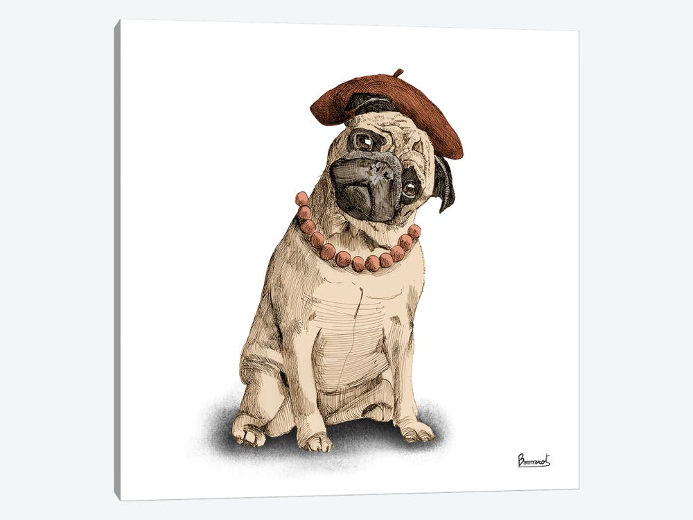 Pugs in hats IV by Bannarot 1-piece Canvas Wall Art