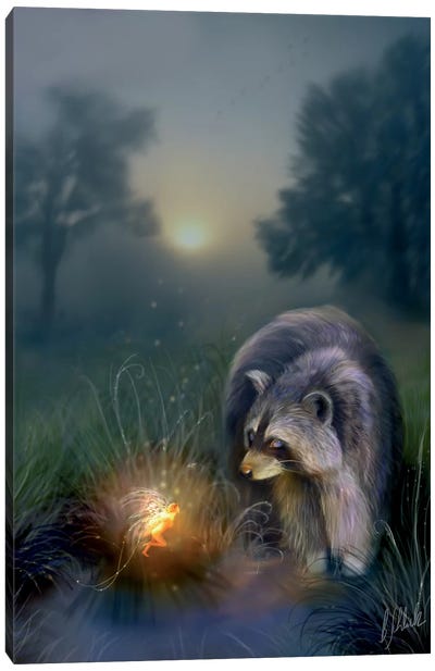 Away With The Fay Canvas Art Print - Raccoon Art