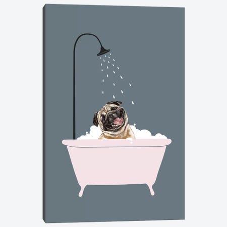 Laughing Pug Enjoying Bubble Bath Canvas Print #BNW100} by Big Nose Work Canvas Art