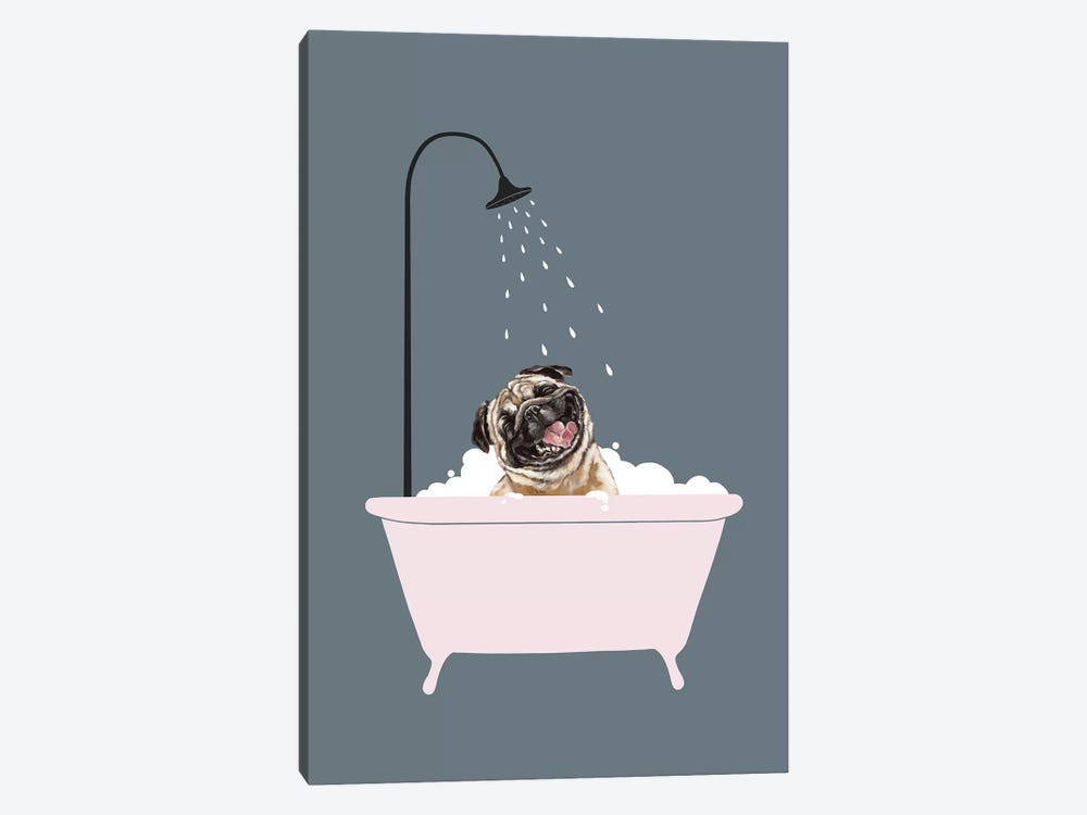 Laughing Pug Enjoying Bubble Bath by Big Nose Work 1-piece Canvas Print