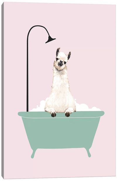 Llama Enjoying Bubble Bath Canvas Art Print - Bathroom Humor Art