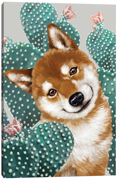 Shiba Inu With Cactus Canvas Art Print - Big Nose Work