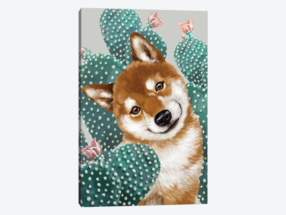 Shiba Inu With Cactus by Big Nose Work 1-piece Canvas Art