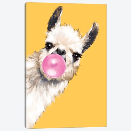 Sneaky Bubble Gum Llama In Yellow Canvas Print #BNW111} by Big Nose Work Canvas Print