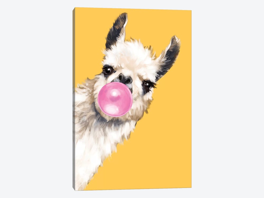 Sneaky Bubble Gum Llama In Yellow by Big Nose Work 1-piece Canvas Print