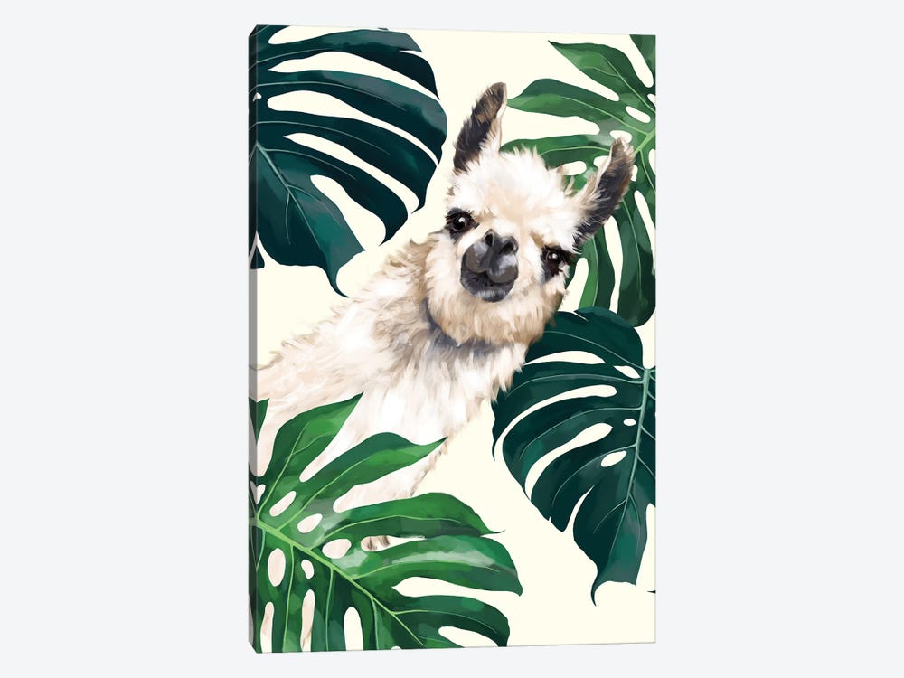 Sneaky Llama With Monstera by Big Nose Work 1-piece Canvas Wall Art