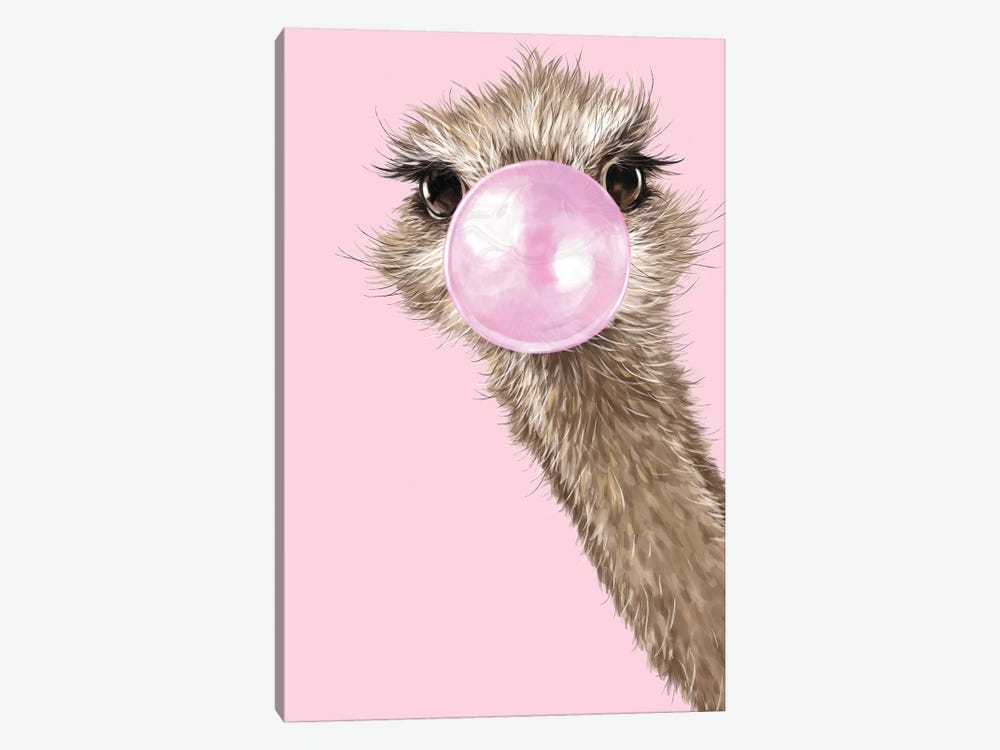 Ostrich With Bubble Gum In Pink Canvas Print | Big Nose Work | iCanvas