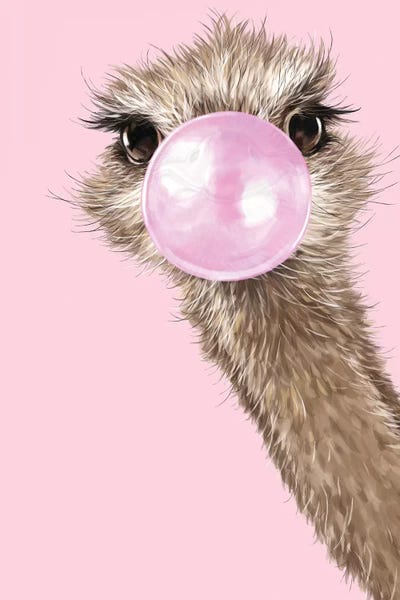 Animal Lover: Ostrich With Bubble Gum In Pink by Big Nose Work