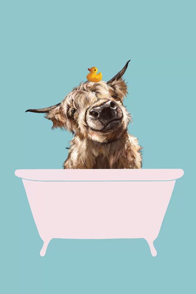 Bathroom Humor: Playful Highland Cow In Bathtub by Big Nose Work