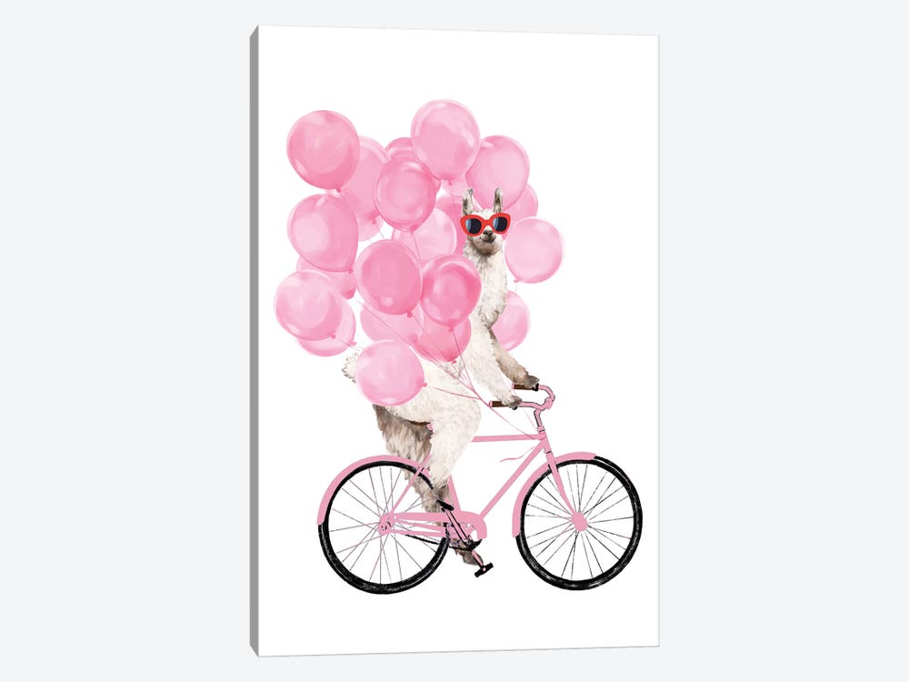 Iding Llama With Pink Balloons by Big Nose Work 1-piece Canvas Artwork