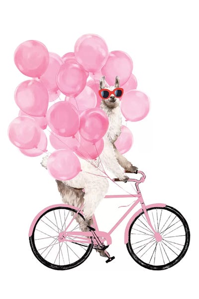 Kids Transportation Art: Iding Llama With Pink Balloons by Big Nose Work