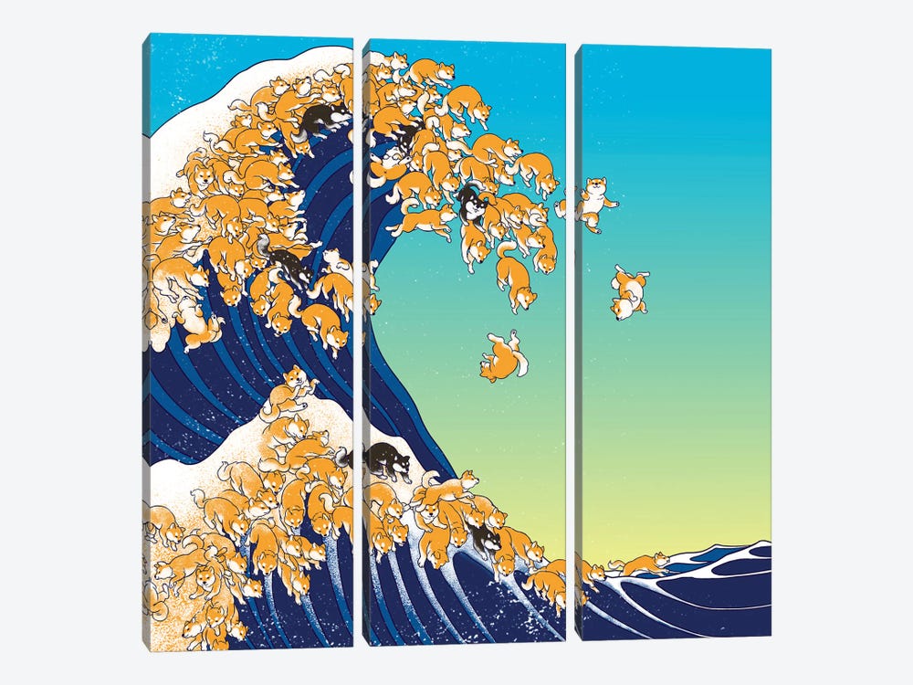 Shiba Inu In Great Waves by Big Nose Work 3-piece Canvas Print
