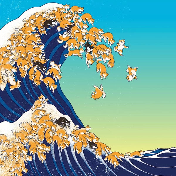 Kids Animal Art: Shiba Inu In Great Waves by Big Nose Work