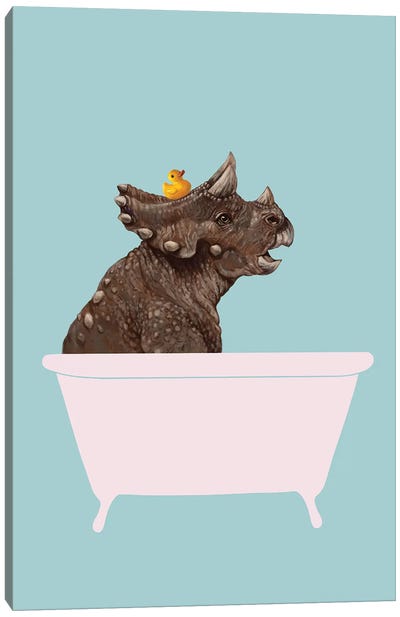 Triceratop In Bathtub Canvas Art Print - Art for Older Kids