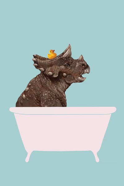 Kids Dinosaur Art: Triceratop In Bathtub by Big Nose Work