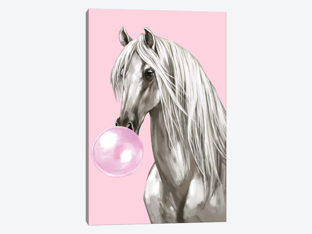 White Horse With Bubbble Gum In Pink by Big Nose Work 1-piece Canvas Artwork