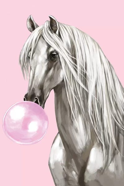 Nursery: White Horse With Bubbble Gum In Pink by Big Nose Work