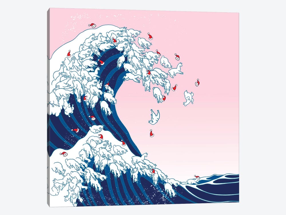 Christmas Llama Great Waves In Pink by Big Nose Work 1-piece Canvas Print