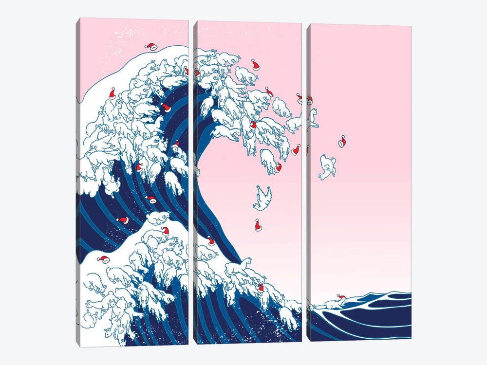 Christmas Llama Great Waves In Pink by Big Nose Work 3-piece Art Print
