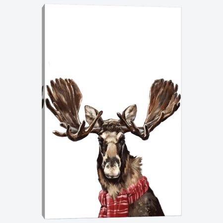 Christmas Moose Canvas Print #BNW133} by Big Nose Work Art Print