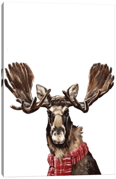 Christmas Moose Canvas Art Print - Deer Art