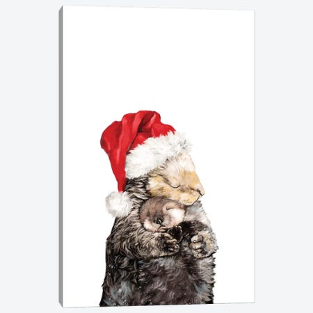 Christmas Otter Mother And Child Canvas Print #BNW134} by Big Nose Work Canvas Artwork