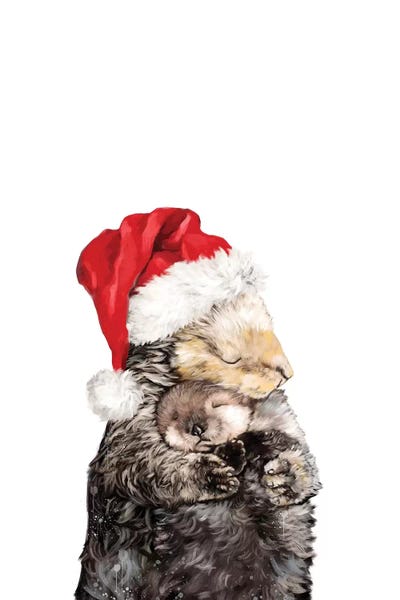 Kids Ocean Life Art: Christmas Otter Mother And Child by Big Nose Work