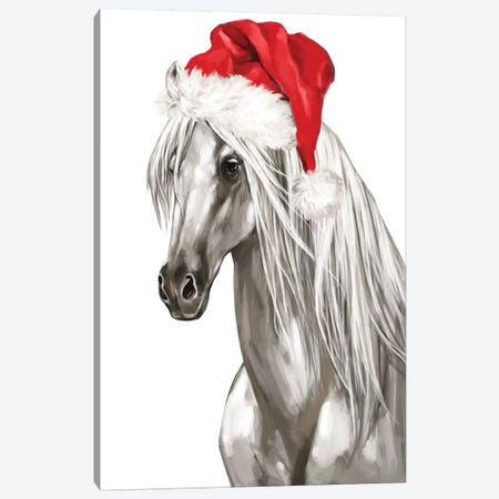 Christmas White Horse Canvas Print #BNW136} by Big Nose Work Canvas Artwork