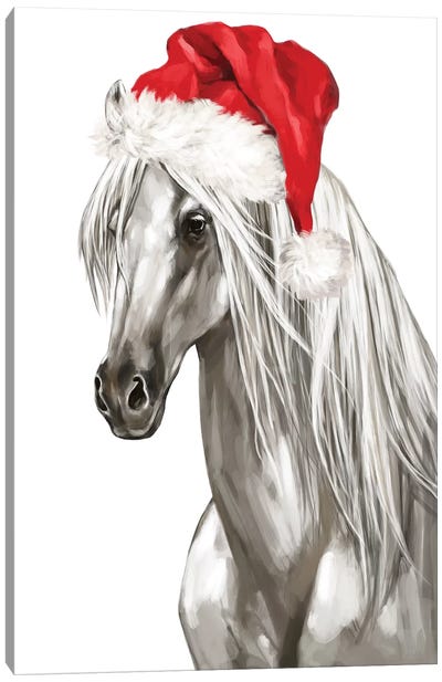 Christmas White Horse Canvas Art Print - Christmas Animal Art