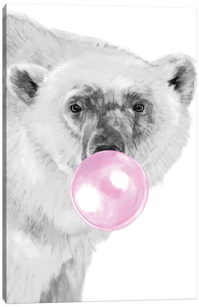 Bubble Gum Polar Bear Canvas Art Print - Polar Bear Art
