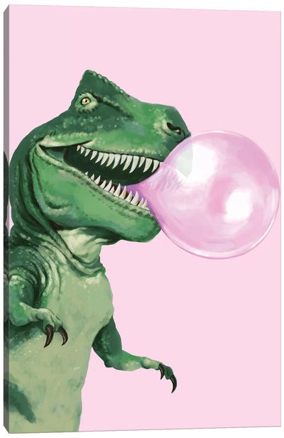 Bubble Gum T Rex Canvas Art Print - Dinosaur Art