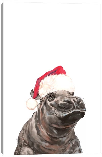 Christmas Baby Hippo Canvas Art Print - Christmas Animal Art