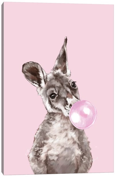 Baby Kangaroo Blowing Bubble Gum Canvas Art Print - Kangaroo Art