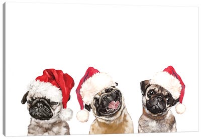 3 Emotional Pug Before Christmas Canvas Art Print - Christmas Animal Art