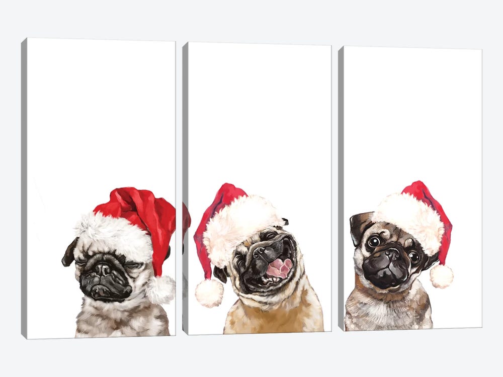 3 Emotional Pug Before Christmas by Big Nose Work 3-piece Canvas Art