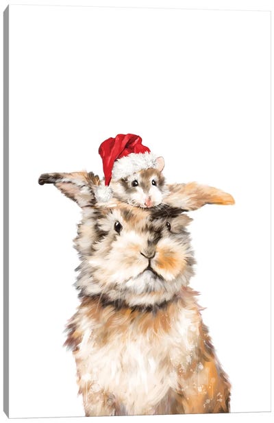 Christmas Hamster And Rabbit Canvas Art Print - Hamsters