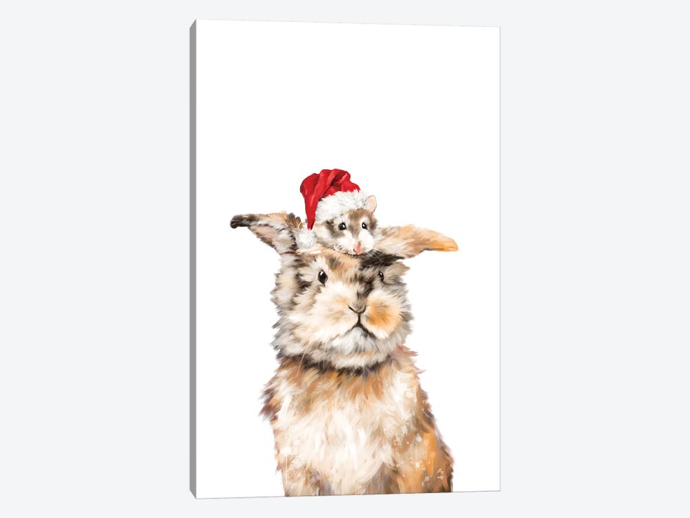 Christmas Hamster And Rabbit by Big Nose Work 1-piece Canvas Art Print