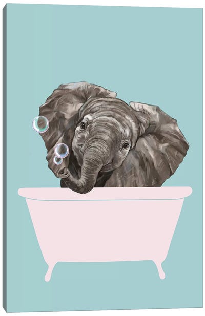 Baby Elephant In Bathtub Canvas Art Print - Elephant Art