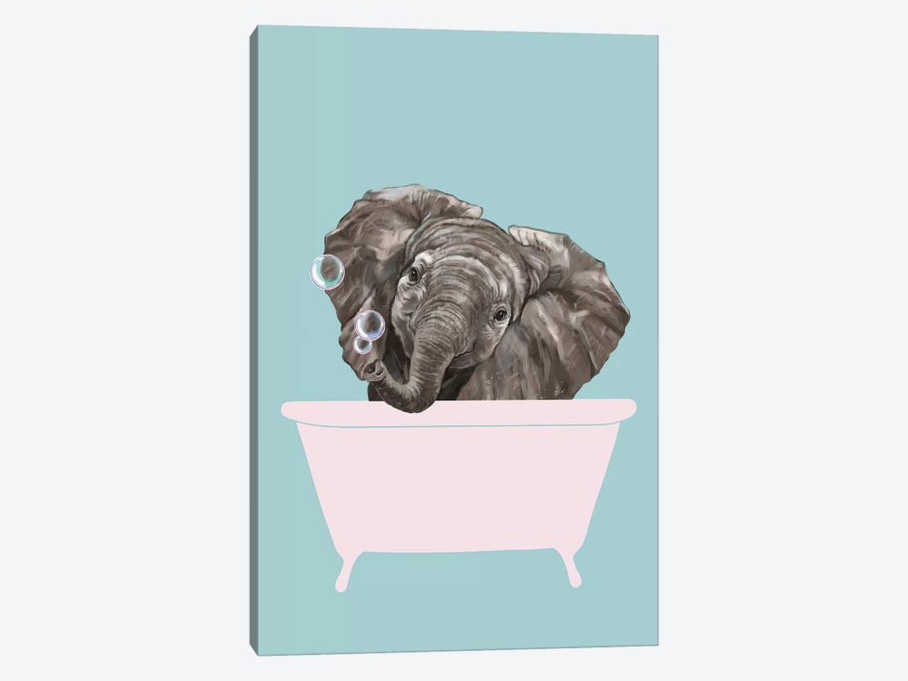Baby Elephant In Bathtub by Big Nose Work 1-piece Canvas Art
